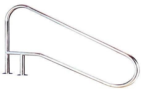 Pasamanos baranda de bajada piscina FX L.1362 mm Acero inoxidable AISI 316 Dos puntos de apoyo con refuerzo interno inclinado un escalón pletinas + tornillos + tacos + embellecedores. REGALO LIMPIADOR