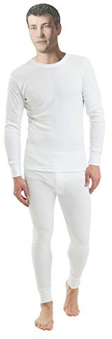Gaffer Mens Thermal Sets Tops Bottoms T Shirt Long Johns Trousers Full Sleeve Tshirt Ski Wear White XX-Large 2XL XXL