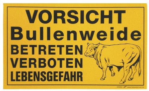 Schild - Vorsicht Bullenweide - Gr. ca. 25x15cm - Tiere Landwirtschaft - 308294