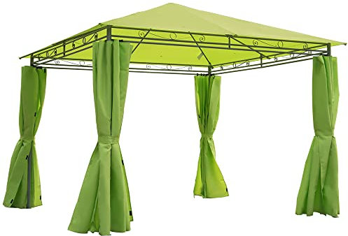 Outsunny 3 x 3(m) Garden Gazebo, Outdoor Gazebo Canopy Shelter with Curtains and Steel Frame for Lawn, Yard and Deck, Green