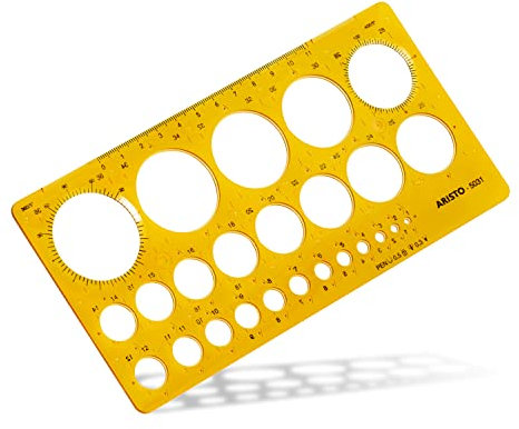 Aristo Kreisschablone AH5031, 1-36 mm (25 Kreise, Durchmesser 1 bis 36 mm, Tuschenoppen, formstabiler Kunststoff) orange-transparent
