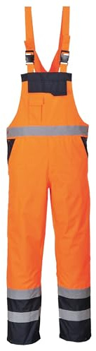 Portwest S489 Hi-Vis Contrast Winter Bib and Brace Insulated Waterproof | Orange, Small, EN ISO 20471 Class 2, EN 343 Class 3:1, EN 342, Regular Fit, Ergonomic Quick Release Buckle, Adjustable Straps