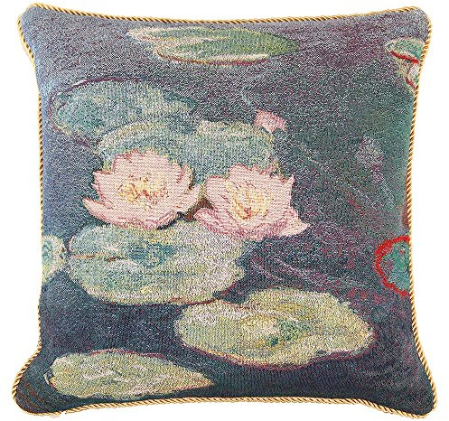 Signare Tapestry Art Cushion Cover 18 x18 inches 45cm x 45cm Decorative Sofa Cushions by Monet (Water Lily, CCOV-ART-MONET-2)
