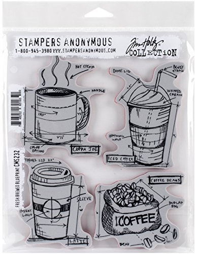 Stampers Anonymous_AGW Fresh Brewed Blueprint Cling Mounted Stamp, Grey,7 x 8.5