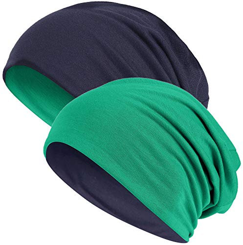 Hatstar®2in1 Reversible Unisex Beanie | Damen und Herren Mütze | Übergangsmütze für Frühling und Sommer | SoftTouch Poly - Baumwolle | leicht & weich (2 in 1 dunkelgrün/Navy)