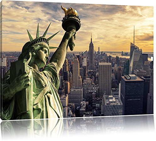 Pixxprint Freiheitsstatue in New York, Größe: 80x60cm, Leinwandbild, fertig gespannt, Wandbild, Dekoration, Kunstdruck, kein Poster