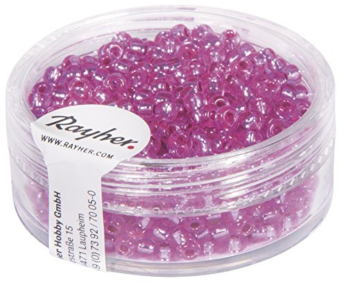 Rayher 1405533 Rocailles, 2,6 mm ø, mit Silbereinzug, pink, nicht waschbar