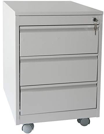 Szagato Rollcontainer Stahl, Professional 3 Schubladen HxBxT: 60x46x60 cm, lichtgrau, Marke (Arbeitstisch, Computertisch, Bürotisch, Druckertisch)