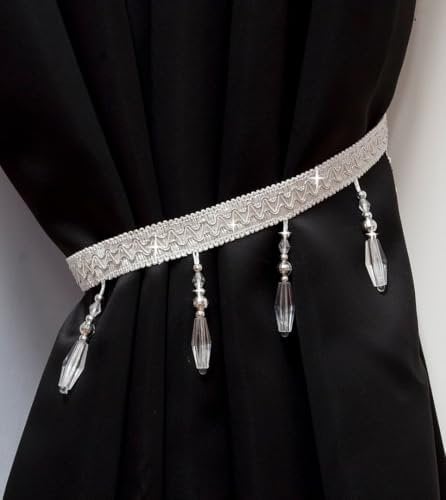 John Aird PAIR (x2) Crystal Beaded Curtain Tie Back (White)