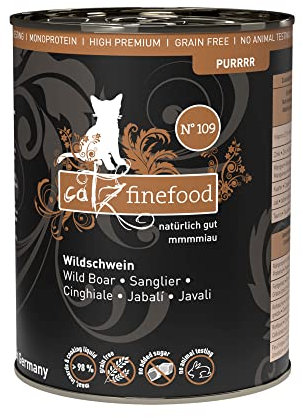 catz finefood Purrrr Wildschwein Monoprotein Katzenfutter nass N° 109, für ernährungssensible Katzen, 70% Fleischanteil, 6 x 400g Dose