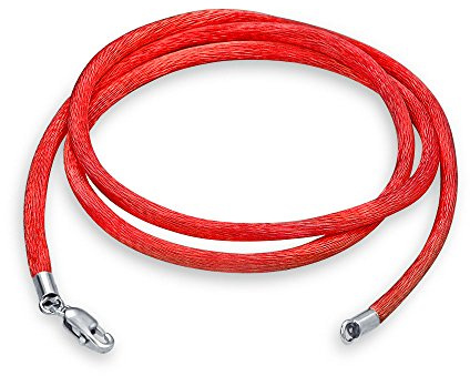 Bling Jewelry 1MM Thin Red Satin Silk Necklace Pendant Cord For Women For Men Teen .925 Sterling Silver Lobster Claw Clasp 16 Inch