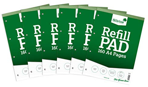 Silvine A4 Refill Pad - Narrow Lined (160 Pages) Pack of 6