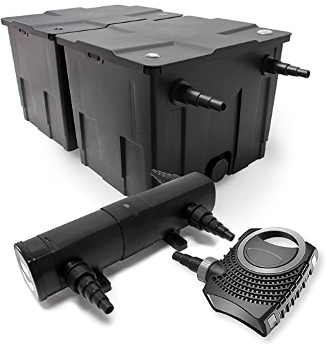 Wiltec Komplettset: CBF-350B Teichfilter bis 60000 L Teichfilteranlage als Durchlauffilter, NEO10000 SuperECO Teichpumpe 10000l/h 80W, CUV-218 Teichklärer UVC Klärer mit 18W