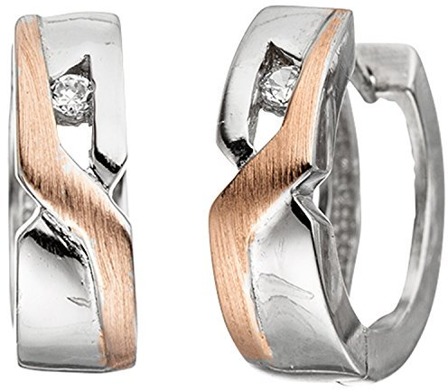 Jobo Damen-Creolen aus 925 Sterling Silber Bicolor vergoldet mit Zirkonia