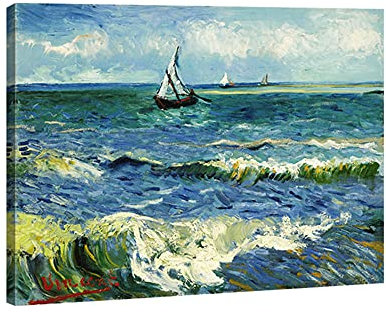 Wieco Art Quadro su tela da parete in stile marino, a Saintes Maries di Vincent Van Gogh, riproduzione moderna di dipinti ad olio, stampa su tela, per soggiorno, casa, ufficio