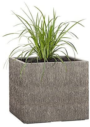 Pflanzwerk® Pflanzkübel Fiberglas Cube Wood Grau 30x34x34cm XXL *Frostbeständig* *UV-Schutz* *Qualitätsware*