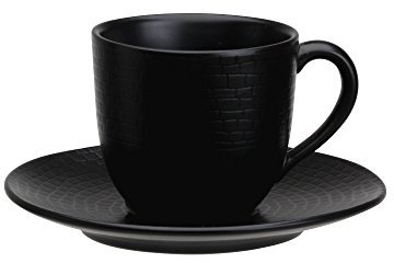 Avet Spain Juego de Tazas para Café con Plato, Gres, Negro, 6 Centimeters cm