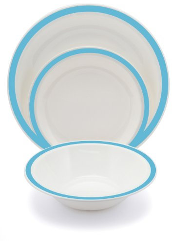 Harfield Light Blue Duo Polycarbonate Plastic Dining Set Reusable Virtually Unbreakable Plates Bowl