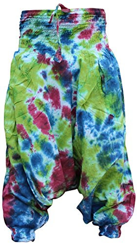 SHOPOHOLIC FASHION Pantaloni Harem Colorati con Tintura a Cravatta, Vestiti Hippie Boho più Luminosi e Larghi, Verde Viola Mix