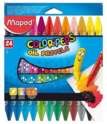 Maped - Pastels à l’Huile - 24 Craies de Coloriage - Extra-Doux et Format Maxi pour les Petites Mains - Couleurs Vives - Grande Pochette Carton