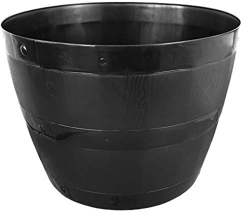 Elixir Gardens | Barrel Planter Black Plastic Plant Pot | 50 Litre x 1