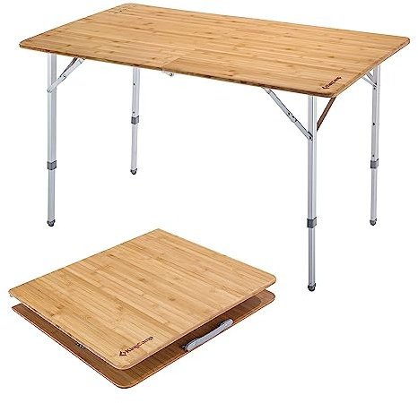 KingCamp Campingtisch Bambus mit Aufbewahrungsnetz Campingtisch höhenverstellbar für 4-6 Personen klappbar 4 Falten mit Tragetasche belastbar bis 80 kg,120 x 70 cm,2XL