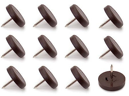 K.D.J. Brand Möbelgleiter aus Kunststoff mit Nagel rund, 12 Stück in braun, 15 mm Ø, 5 mm dick, Stuhlgleiter mit Nagel, Kunststoffgleiter für Gartenstühle – Made in Germany