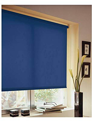 madecostore Rollo, verdunkelnd, Stoff, einfarbig, Marineblau – L 94 x H 190 cm – mit Bohren