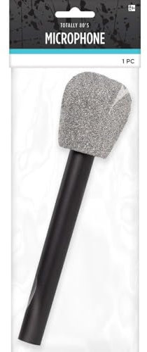 Amscan 840323-55 - Totally 1980's Glitter Microphone Fancy Dress Prop - 22 cm, Black