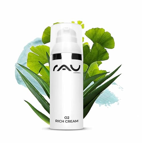 RAU Cosmetics O2 Rich Cream 50 ml - Reichhaltige Feuchtigkeitscreme für Sehr Trockene Haut mit Ginkgo Biloba, Aloe Vera, Vitamin E & Retinol - Anti-Aging Gesichtspflege Made in Germany