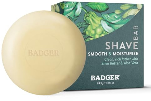 Badger Organic Shaving Soap Puck, Plastic-Free, Rich Lather, 3.15 oz Bar