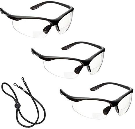 voltX 3 x CONSTRUCTOR' BIFOCAL Reading Safety Glasses (Clear +2.5 Dioptre) UKCA & CE EN166f certified/Cycling Sports Glasses – Wraparound Style – Includes Safety Cord with headstop + UV400 lens