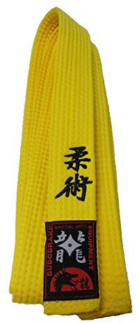Gelbgurt bestickt mit Jiu-Jitsu / Ju Jutsu Schriftzeichen, Bestickung in schwarz, gelber Gürtel (300)