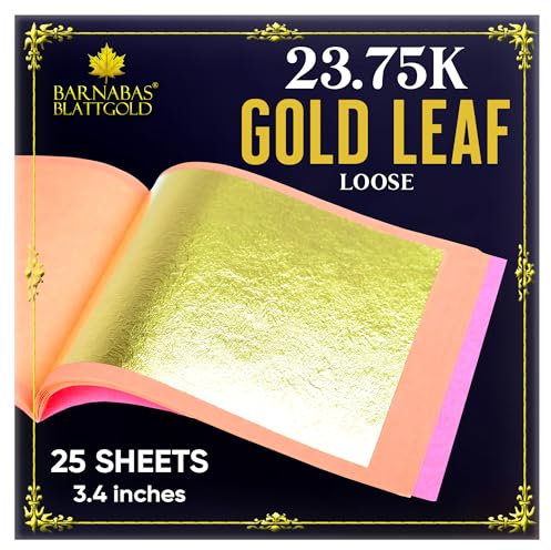 Barnabas Blattgold Goldblatt - 23,75 Karat echtes Gold [25 Blätter, 3,4 Zoll] - Lose Blätter für Malerei, Kunst und Handwerk