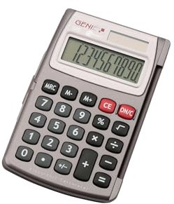Genie 520 10-stelliger Taschenrechner (Dual-Power (Solar und Batterie); inkl. Klappdeckel; kompaktes Design) grau