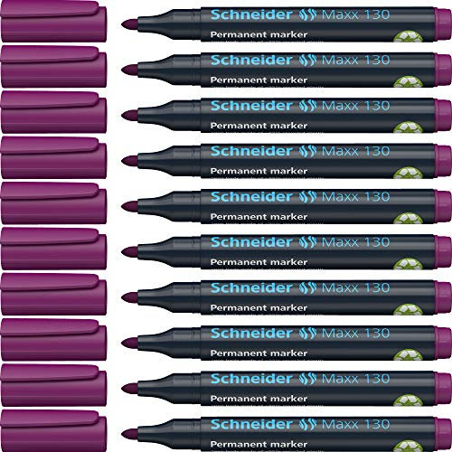 Schneider Maxx 130 Permanent-Marker mit Rundspitze (Strichstärke: 1-3 mm, nachfüllbar) 10er Packung violett
