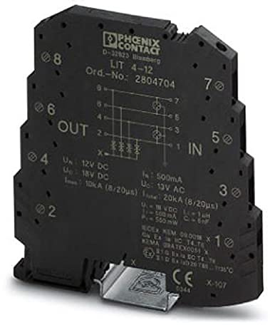 PHOENIX CONTACT LIT 4-12 Überspannungsschutz im Einteiligen 6.2mm Breiten Tragschienenmodul für Vier Erdpotenzialfrei Betriebene Signaladern, 10 Stück