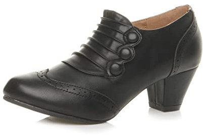 AJVANI Womens ladies mid heel buttons zip smart brogue ankle shoe boots booties size