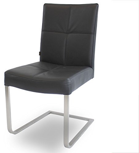 Freischwinger Lederstuhl Libero Edelstahl Stuhl Leder-Stühle Rindsleder Schwarz