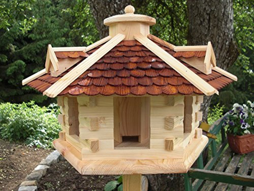 Vogelhaus Vogelhäuser-(V33)-Vogelfutterhaus Vogelhäuschen-aus Holz- Schreinerarbeit-Gaube Braun sehr Groß-