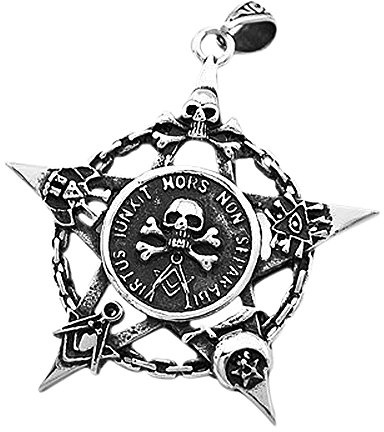 Autiga Anhänger Freimaurer Totenkopf Pentagramm Stern Edelstahl Halskette Lederkette Kugelkette Masonic Gothic Damen Herren