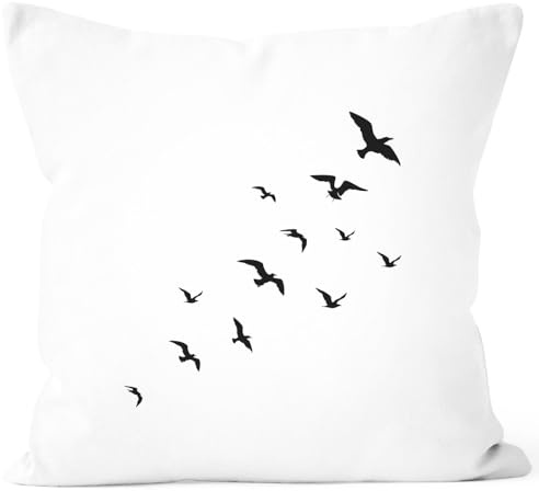 Autiga Kissenbezug Vögel Birds Fly Kissen-Hülle Deko-Kissen 40x40 Baumwolle Weiss 40cm x 40cm