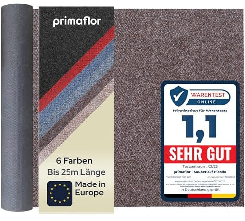 Primaflor Sauberlauf PICOLLO Braun 1,00m x 3,50m, Rutschfester Schmutzfangläufer Meterware, Robuster Küchenläufer nach Maß, Zuschneidbarer Teppichläufer, Eingangsmatte für Flur und Windfang