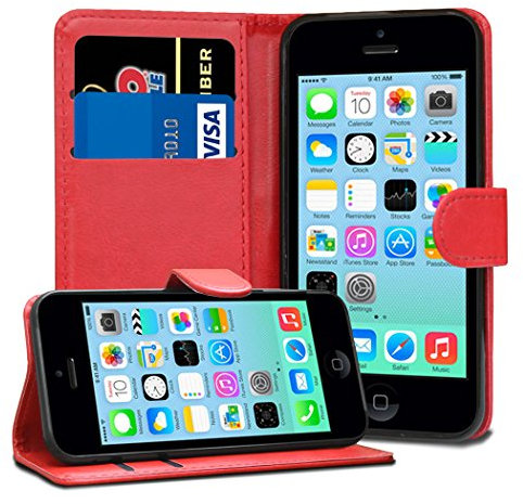 TypeandColor® Red iPhone 5C Case Leather Flip Wallet Case Cover Pouch Holder - Apple iPhone 5C Case Cover & Screen Protector