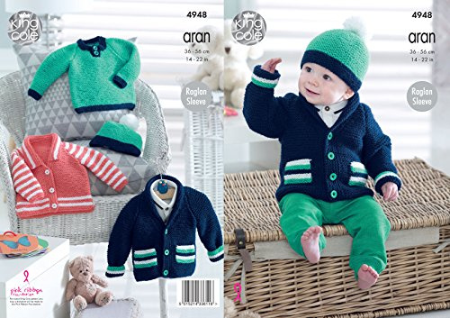 King Cole 4948 Knitting Pattern Baby Childrens Jackets Sweater and Hat in Comfort Aran