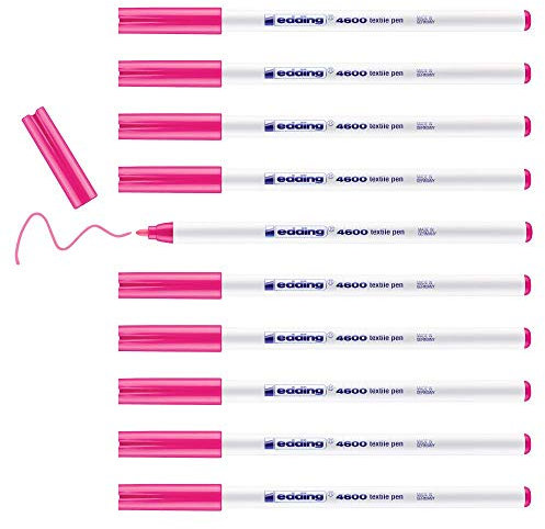 edding 4600 Textilstift - neon-pink - 10 Stück - Rundspitze 1 mm - Textilstifte waschmaschinenfest (60 °C) zum Stoff bemalen - Stoffmalstift