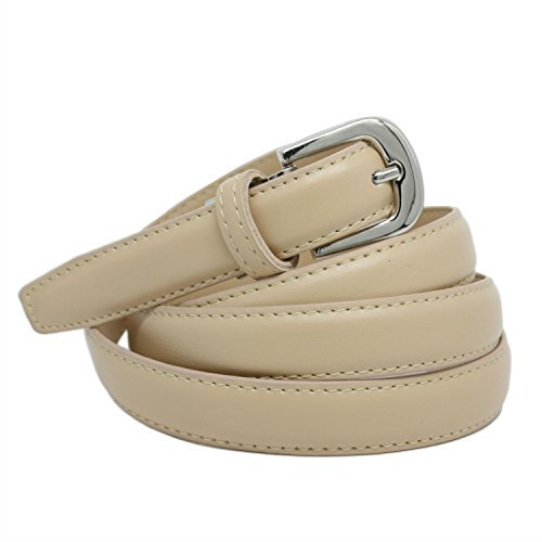 YEHMAN klassischer dünner damen Ledergürtel breite 2 cm Länge 120 cm kürzbar Beige