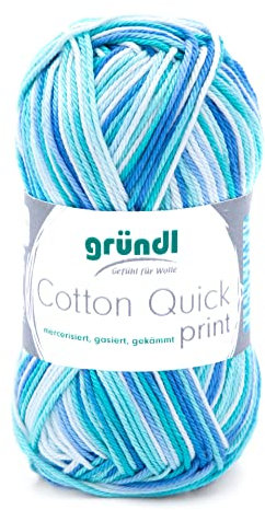 Gründl Cotton Quick print Garn, Baumwolle, Aqua Multicolor, Ca. 125 m