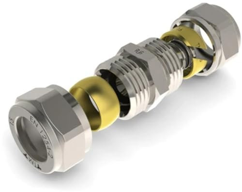 Raccordo diritto doppio per tubo multistrato a stringere Tiemme 16x2-15mm