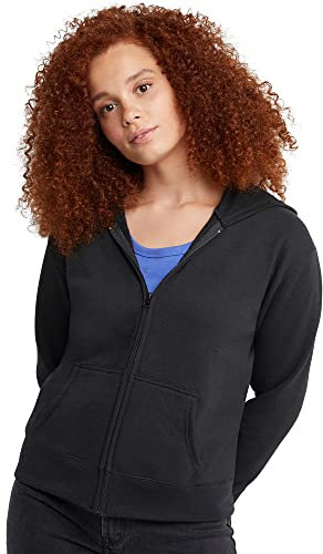 Hanes Damen, EcoSmart Fleece Full Hoodie, Zip Up Hooded Sweatshirt for Women Jacke zum Aufwärmen oder Laufen, Ebenholz, XX-Large